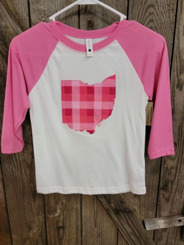 pink 3/4 length sleeve t shirt ohio