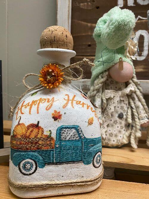 vintage truck filled with pumpkins on a cool jar Fall Home Decor