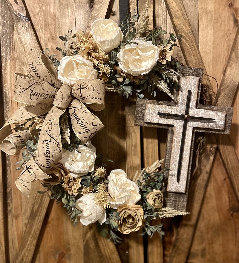 wreath with roses and a cross